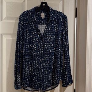 NIC+ZOE Navy and White Patterned Blouse